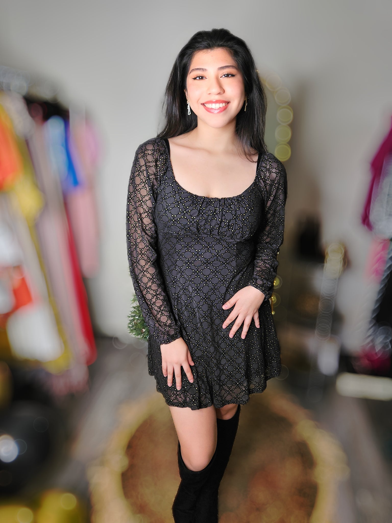 black embellished skater dress Embellished Skater Dress