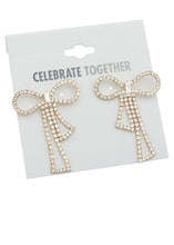 Celebration Gold tone Crystal Bow outline Nickle Free Drop Earrings