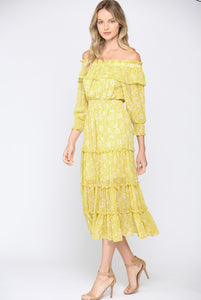 TIERED OFF-SHOULDER RUFFLE DRESS