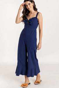 RUFFLE TIE-FRONT CROPPED JUMPSUIT