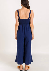 RUFFLE TIE-FRONT CROPPED JUMPSUIT