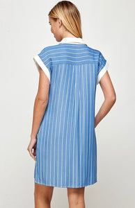 COLLARED CONTRAST STRIPED DRESS