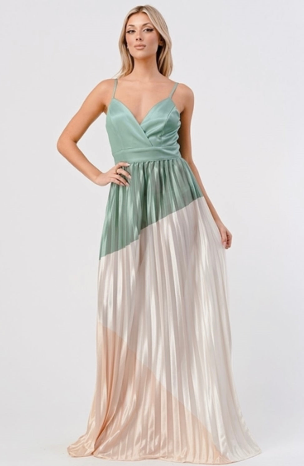 color block pleated maxi dress Zuna Color Block Pleated Dress