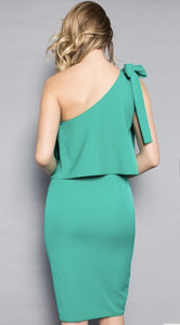 ONE SHOULDER MISS DRESS WITH TIE DETAIL