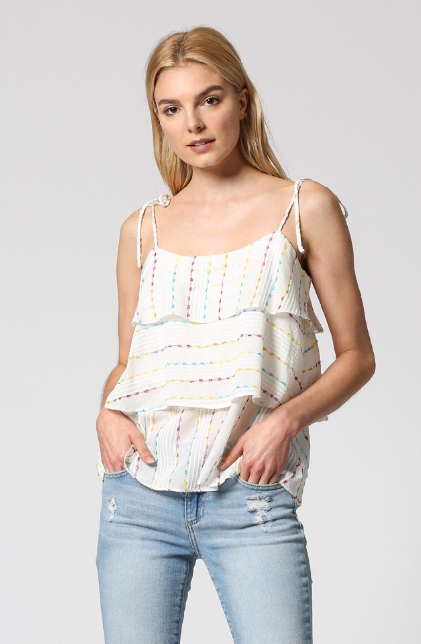 CROP EMBROIDERED TIERED TOP